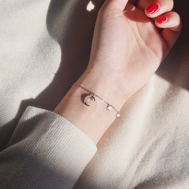 Star and moon 925 silver bracelet