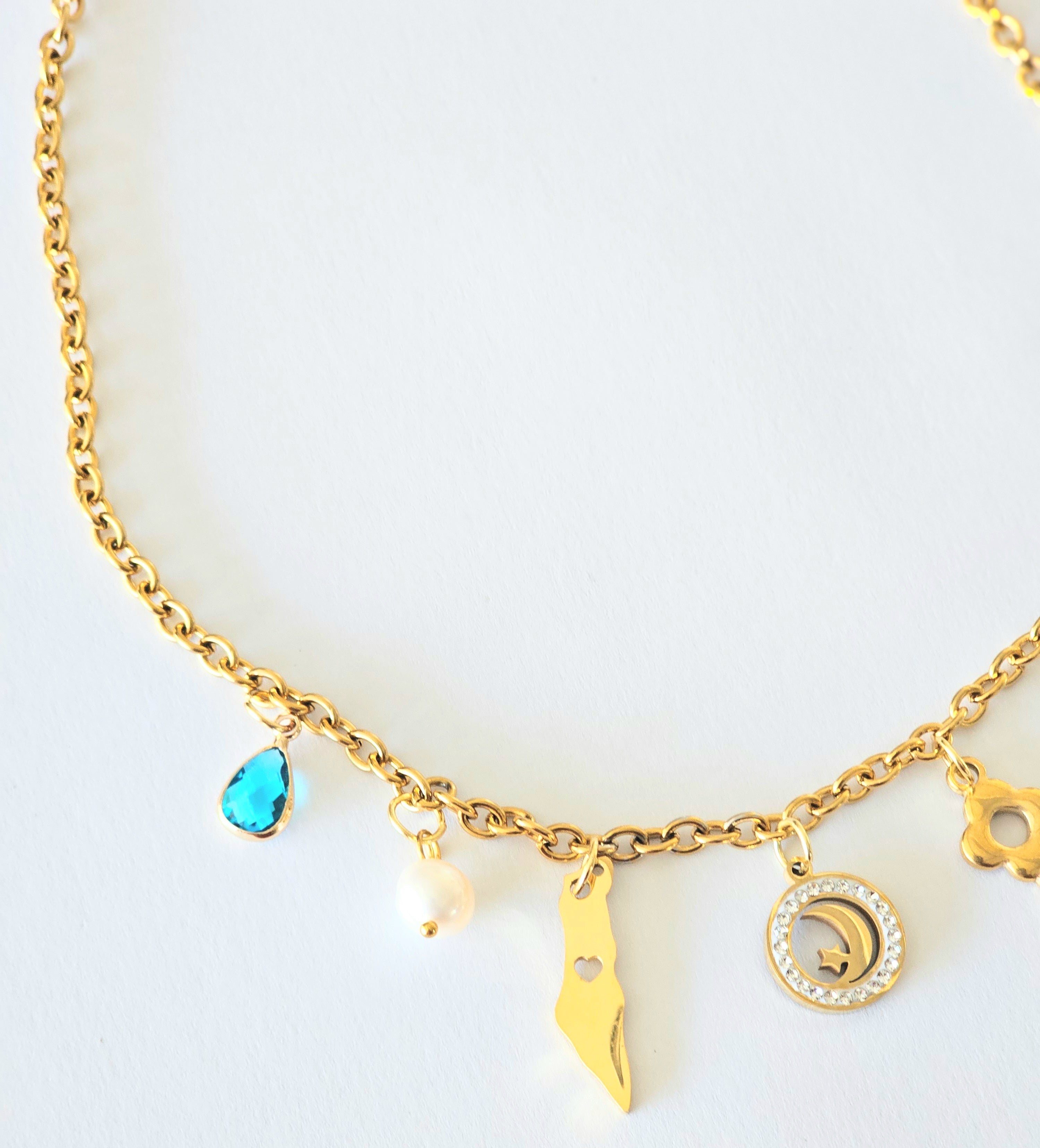 Palestine charm necklace with Arabic initial