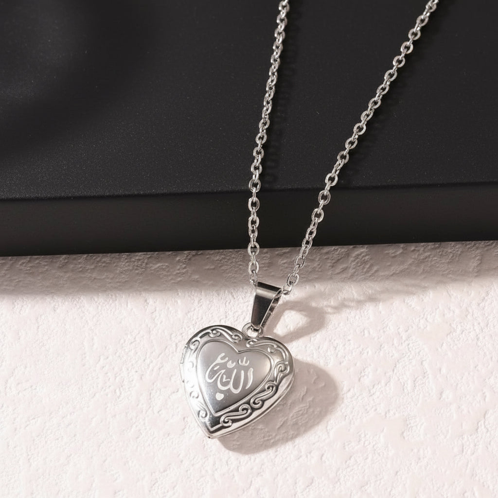 Allah heart locket necklace