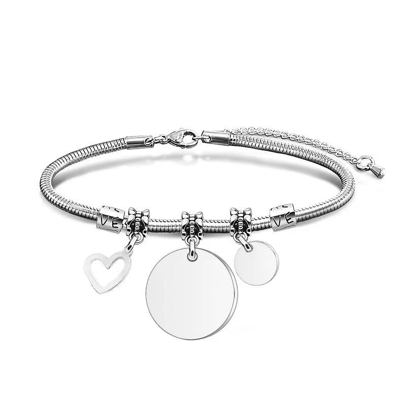 Coming soon - Disc and heart charm personalised bracelet