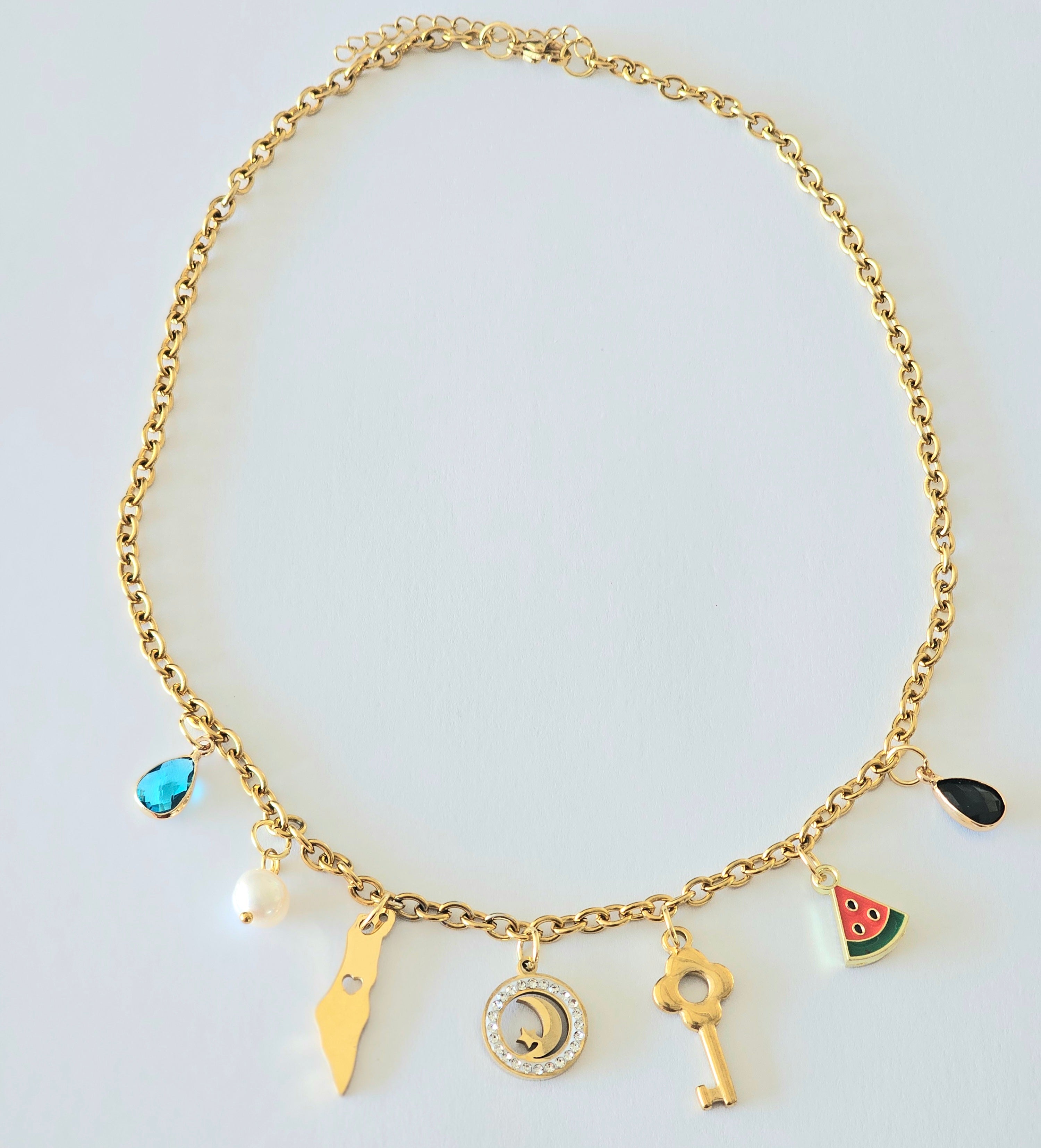 Palestine charm necklace with Arabic initial