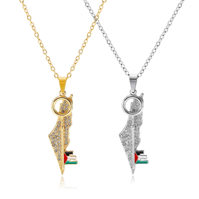 Palestine key map necklace