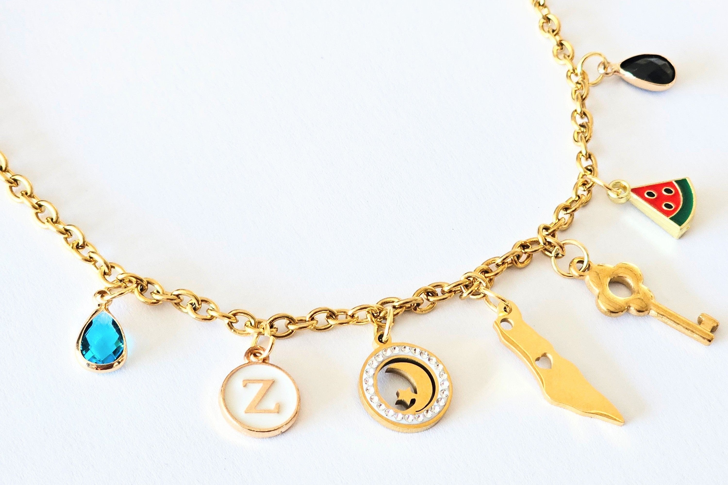 Palestine charm necklace with Arabic initial