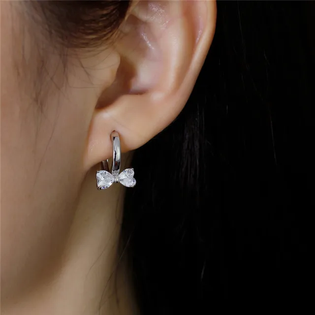 Silver dainty s925 bow zircon earrings