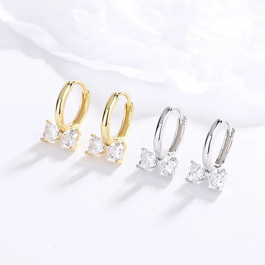 Silver dainty s925 bow zircon earrings