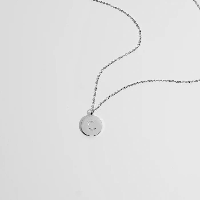 Arabic Initial disc necklace engraved version  | Tarnish free