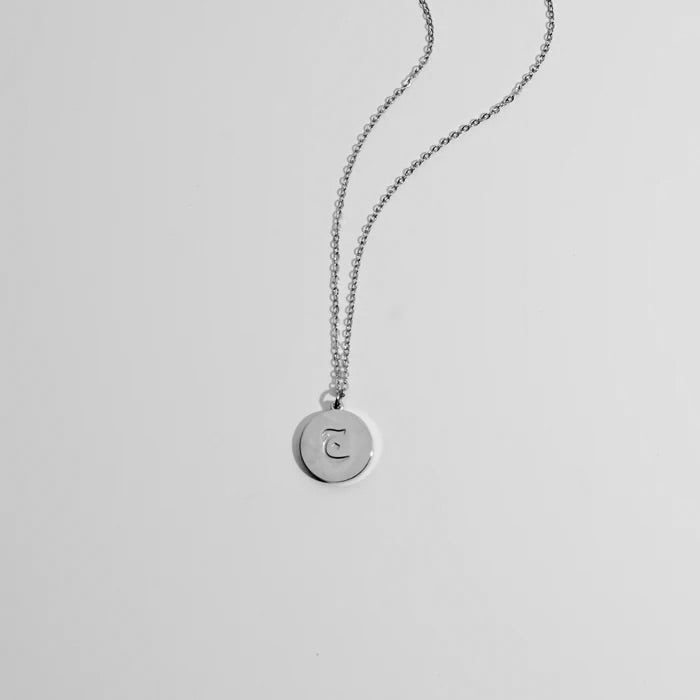 Arabic Initial disc necklace engraved version  | Tarnish free