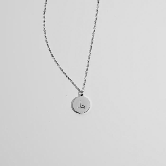 Arabic Initial disc necklace engraved version  | Tarnish free