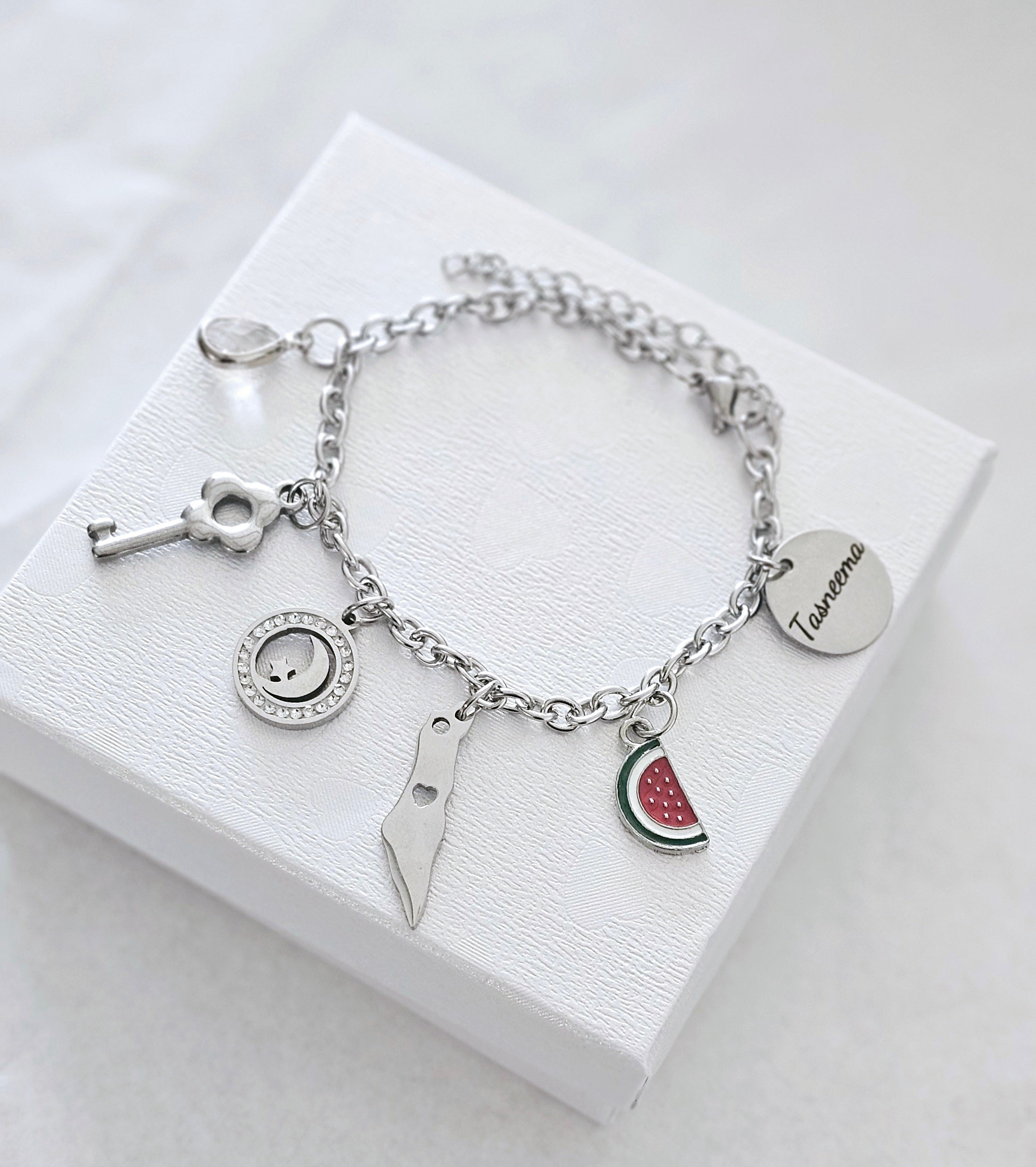 Palestine charm bracelet silver